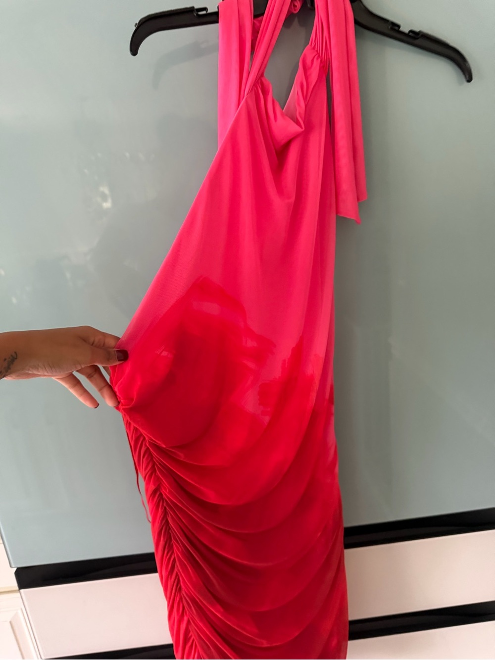 Zara Hot Pink One-Shoulder Ruched Dress